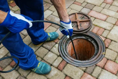 Plumber cleaning an outdoor sewer drain in Oviedo