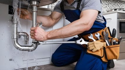 Technician using electronic equipment to detect a plumbing leak in Oviedo